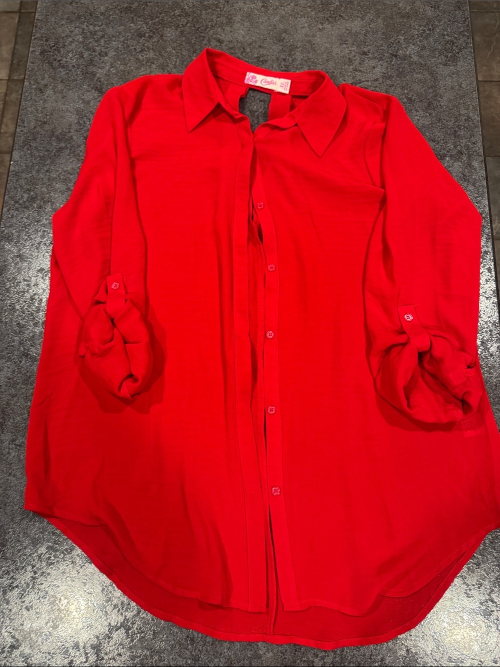 Candie's Bright Red Juniors Casual Button-Down Shirt